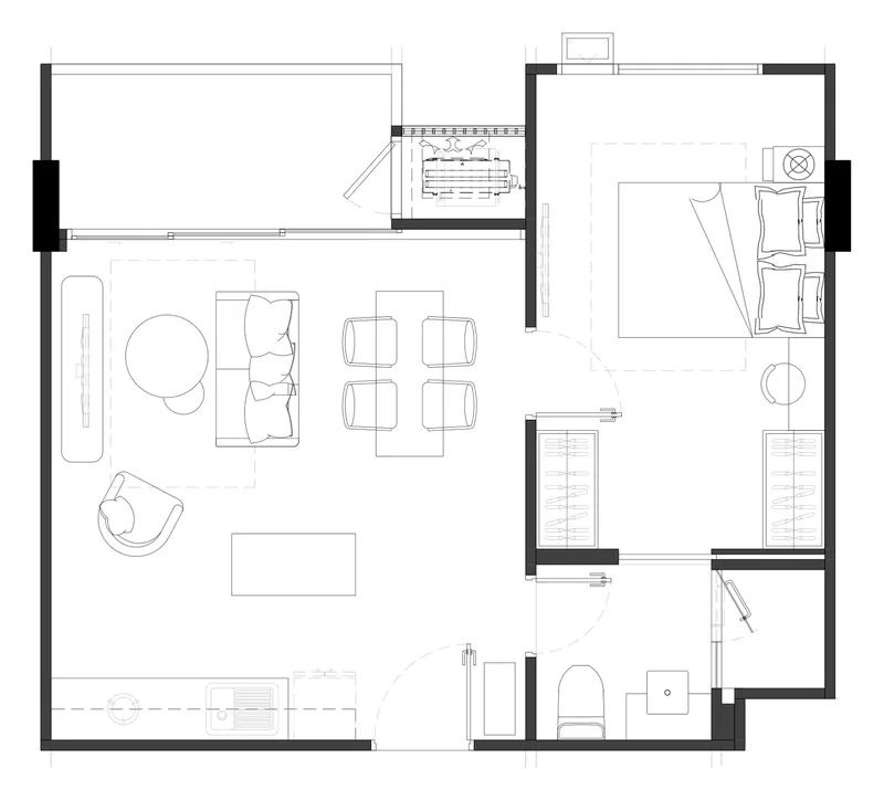 The GENS floor plan: 1 bedroom Exclusive Living, 47.22 m², furnished