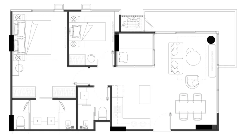 The GENS floor plan: 2 bedrooms Premium Living Corner, 73.52 m², corner unit, furnished